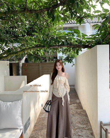 AS OFFICIAL One-Shoulder Knit Top with Ribbon & Ruched Waist