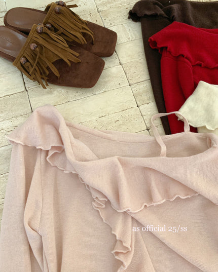 AS OFFICIAL One-Shoulder Knit Top with Ribbon & Ruched Waist
