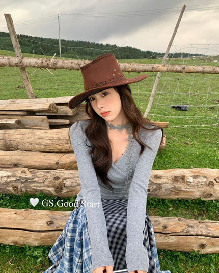 GS.GOOD START Romantic Floral V-Neck Blouse (With Ribbon Tie)