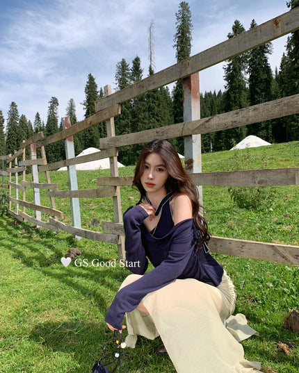 GS.GOOD START Layered-Look Elegant Blouse (With Detachable Floral Brooch)