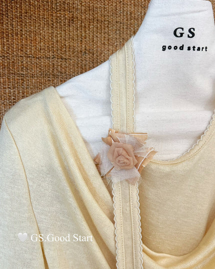 GS.GOOD START Layered-Look Elegant Blouse (With Detachable Floral Brooch)