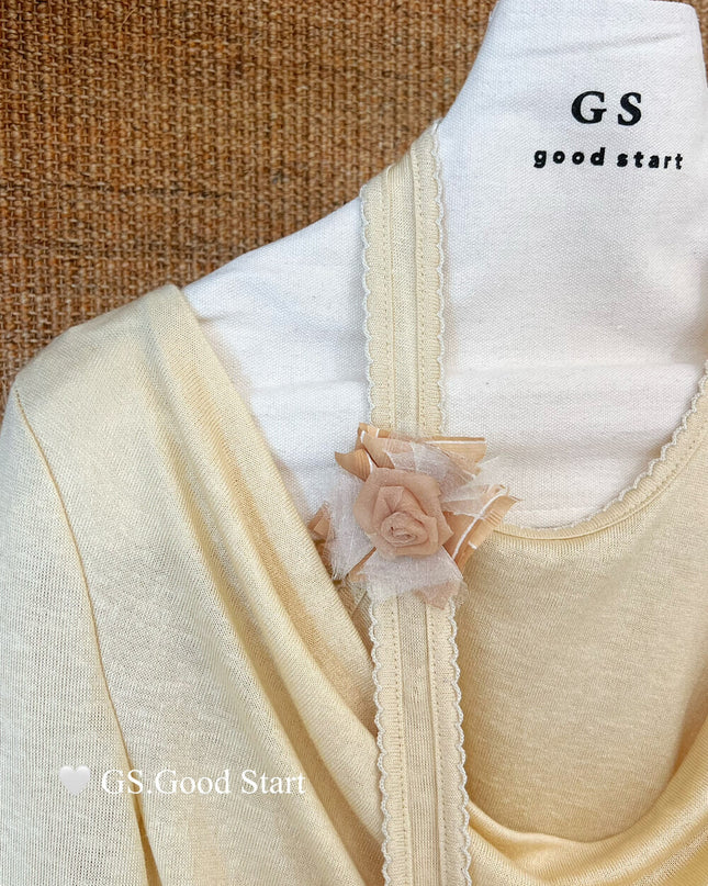 GS.GOOD START Layered-Look Elegant Blouse (With Detachable Floral Brooch)