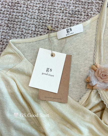 GS.GOOD START Layered-Look Elegant Blouse (With Detachable Floral Brooch)