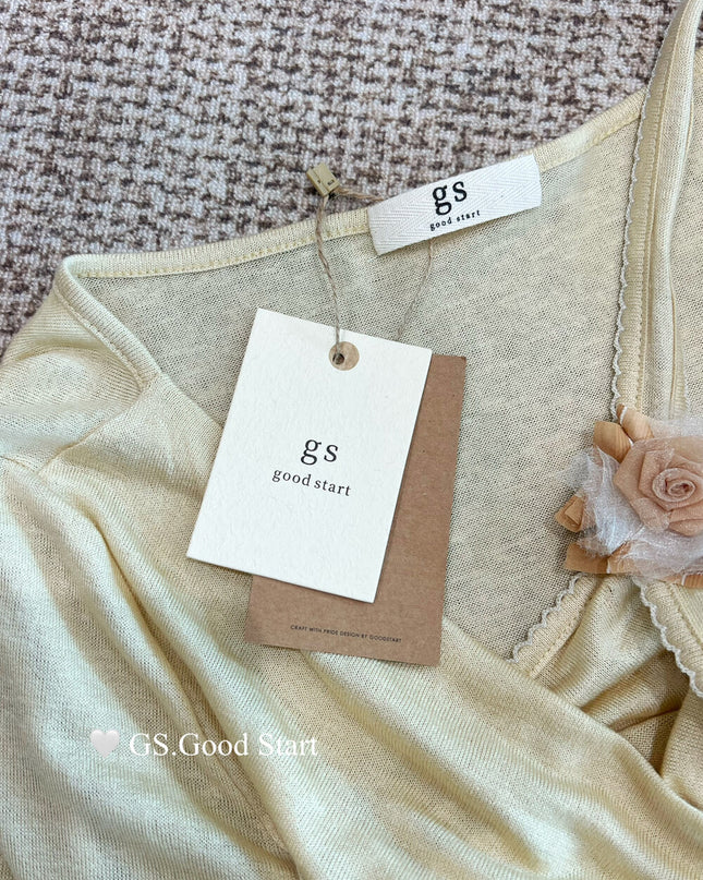 GS.GOOD START Layered-Look Elegant Blouse (With Detachable Floral Brooch)