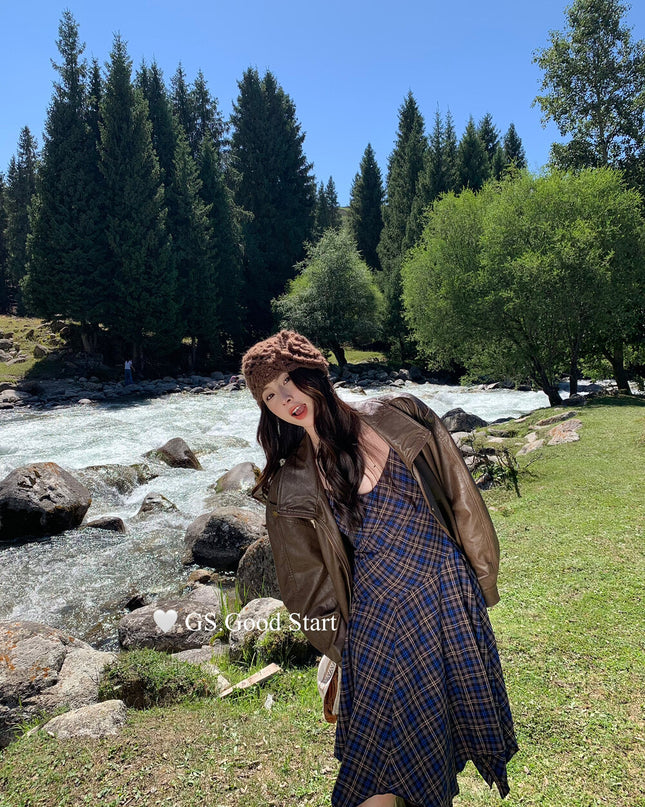 GS.GOOD START Retro Asymmetrical Plaid Cami Dress