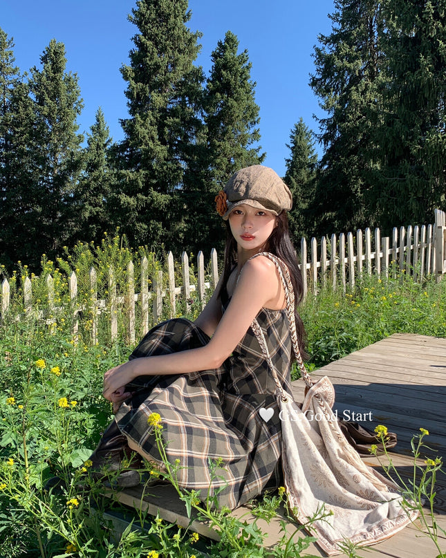 GS.GOOD START Retro Asymmetrical Plaid Cami Dress