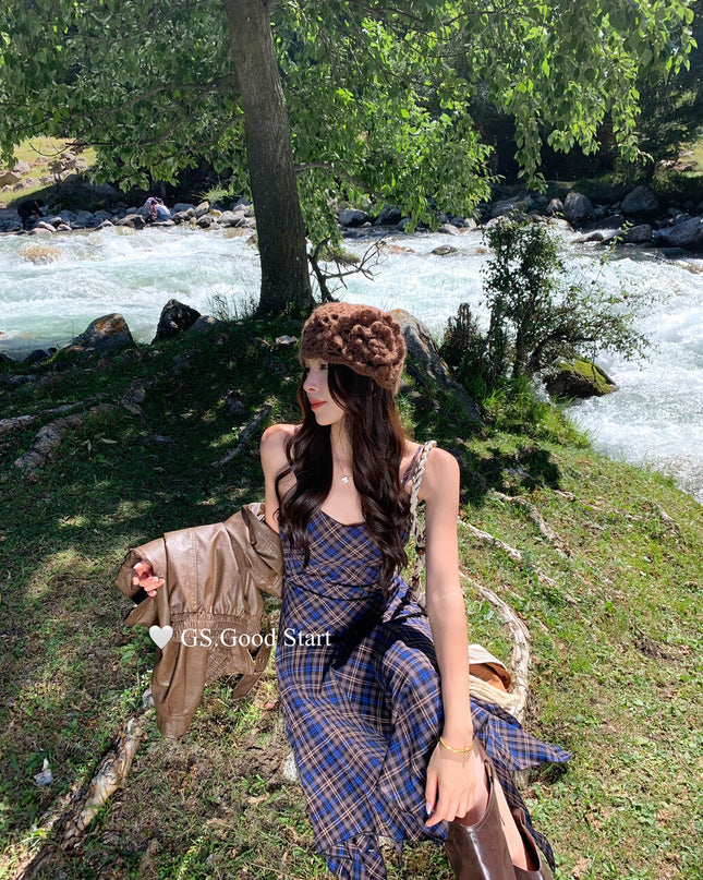 GS.GOOD START Retro Asymmetrical Plaid Cami Dress