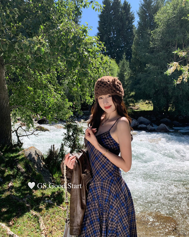 GS.GOOD START Retro Asymmetrical Plaid Cami Dress
