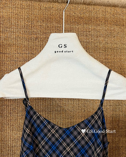 GS.GOOD START Retro Asymmetrical Plaid Cami Dress