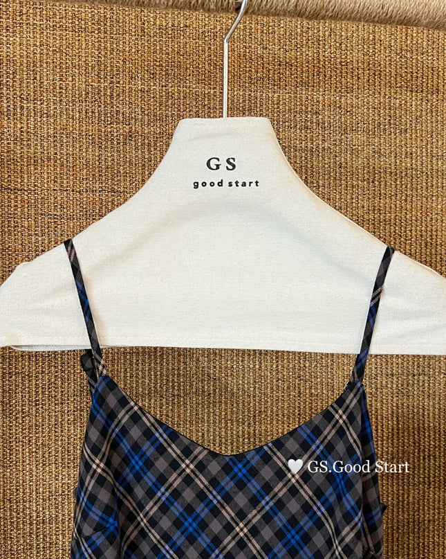 GS.GOOD START Retro Asymmetrical Plaid Cami Dress