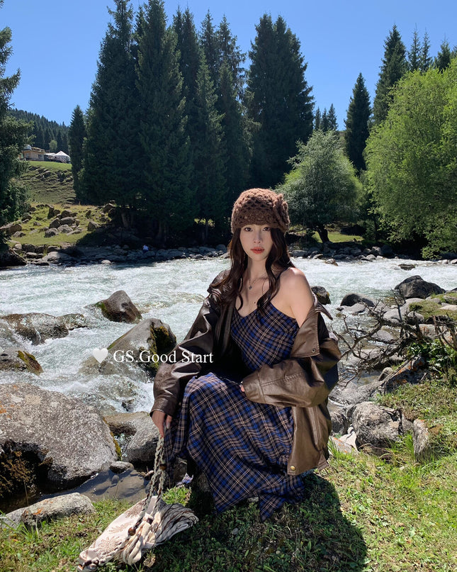 GS.GOOD START Retro Asymmetrical Plaid Cami Dress