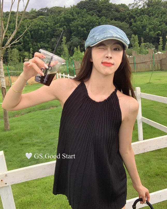 GS.GOOD START Pleated Knit Vest Top