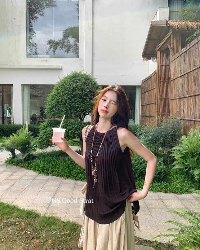 GS.GOOD START Pleated Knit Vest Top