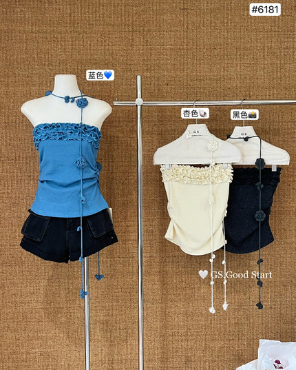 GS.GOOD START Ruffled Lace Bustier Top (With Removable Ribbon)