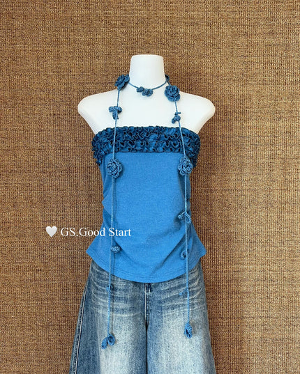 GS.GOOD START Ruffled Lace Bustier Top (With Removable Ribbon)