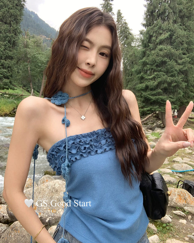 GS.GOOD START Ruffled Lace Bustier Top (With Removable Ribbon)