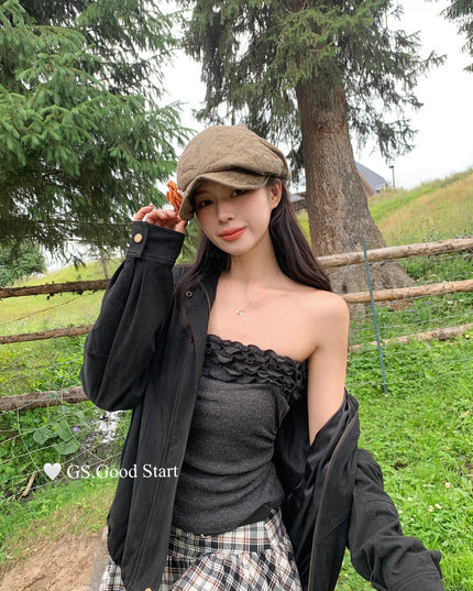 GS.GOOD START Ruffled Lace Bustier Top (With Removable Ribbon)