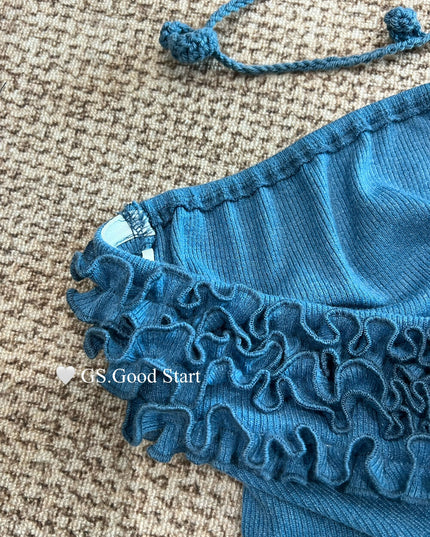 GS.GOOD START Ruffled Lace Bustier Top (With Removable Ribbon)