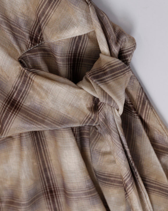 AIXILI Vintage Plaid Side-Tie Drop Shoulder Long Sleeve Blouse