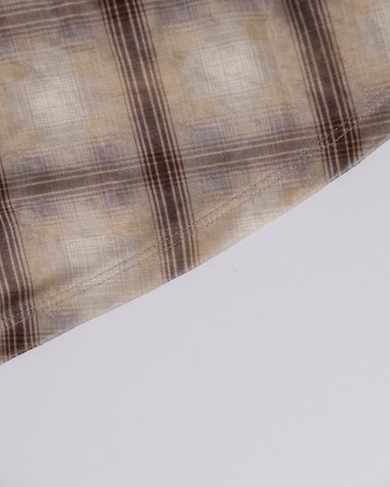 AIXILI Vintage Plaid Side-Tie Drop Shoulder Long Sleeve Blouse