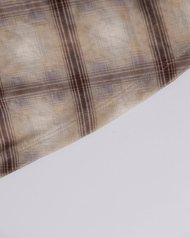 AIXILI Vintage Plaid Side-Tie Drop Shoulder Long Sleeve Blouse