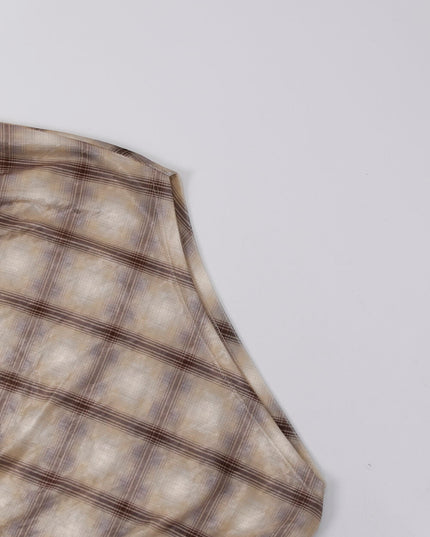 AIXILI Vintage Plaid Side-Tie Drop Shoulder Long Sleeve Blouse