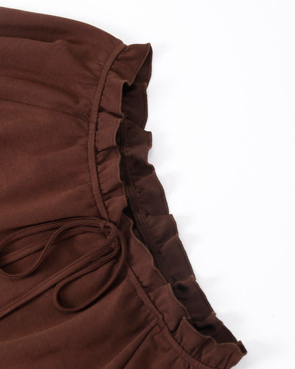 AIXILI Ruffled Off-Shoulder Sweatshirt + Fishtail Skirt Set