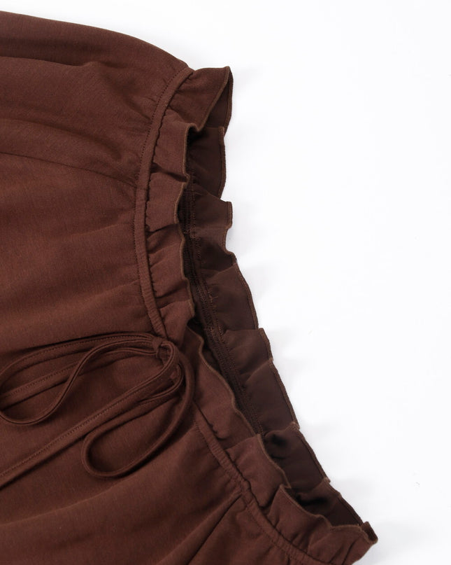 AIXILI Ruffled Off-Shoulder Sweatshirt + Fishtail Skirt Set
