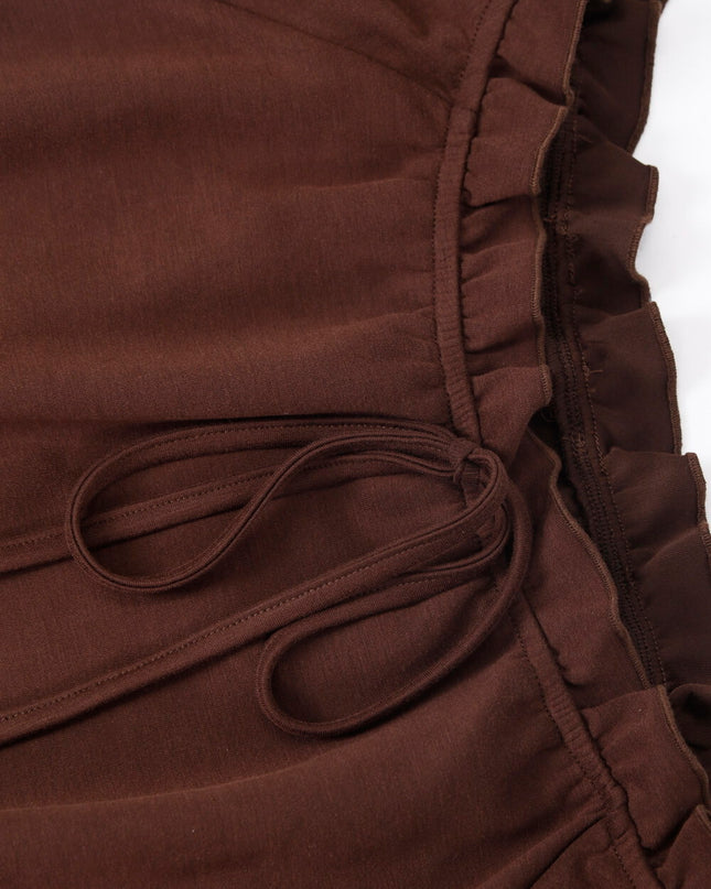 AIXILI Ruffled Off-Shoulder Sweatshirt + Fishtail Skirt Set