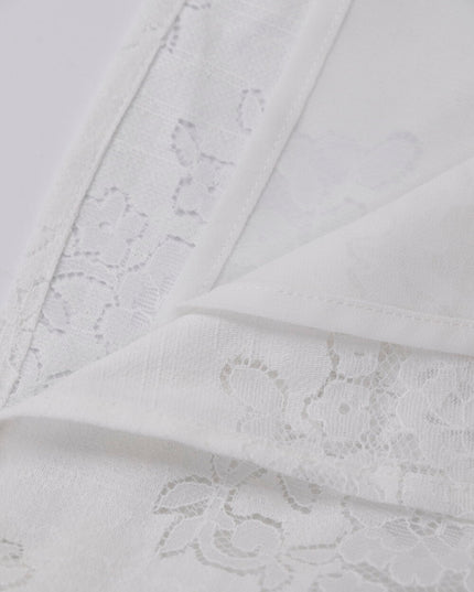AIXILI French Romantic Lace Cutout Off-Shoulder Long Sleeve Blouse