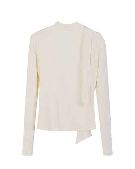 AIXILI Elegant V-Neck Ruched Knit Top with Flowing Tie