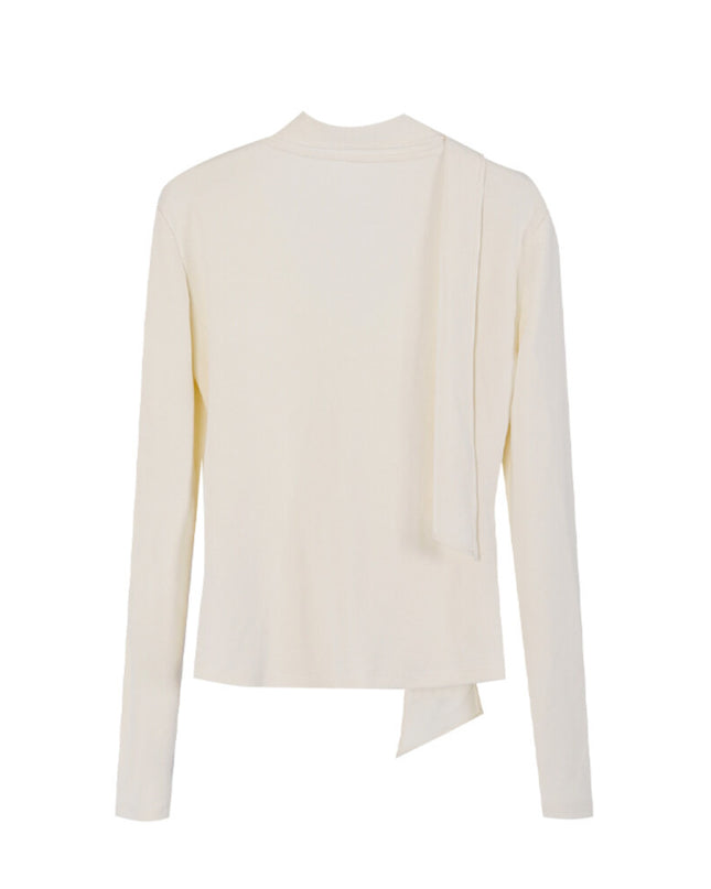 AIXILI Elegant V-Neck Ruched Knit Top with Flowing Tie