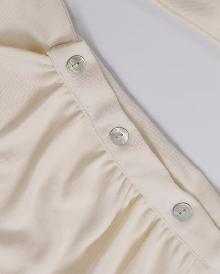 AIXILI Elegant V-Neck Ruched Knit Top with Flowing Tie
