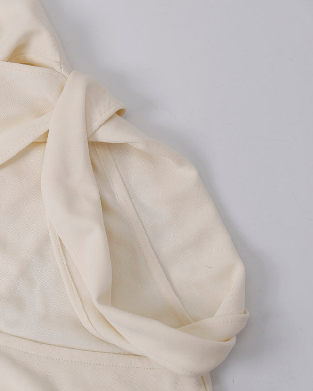 AIXILI Elegant V-Neck Ruched Knit Top with Flowing Tie