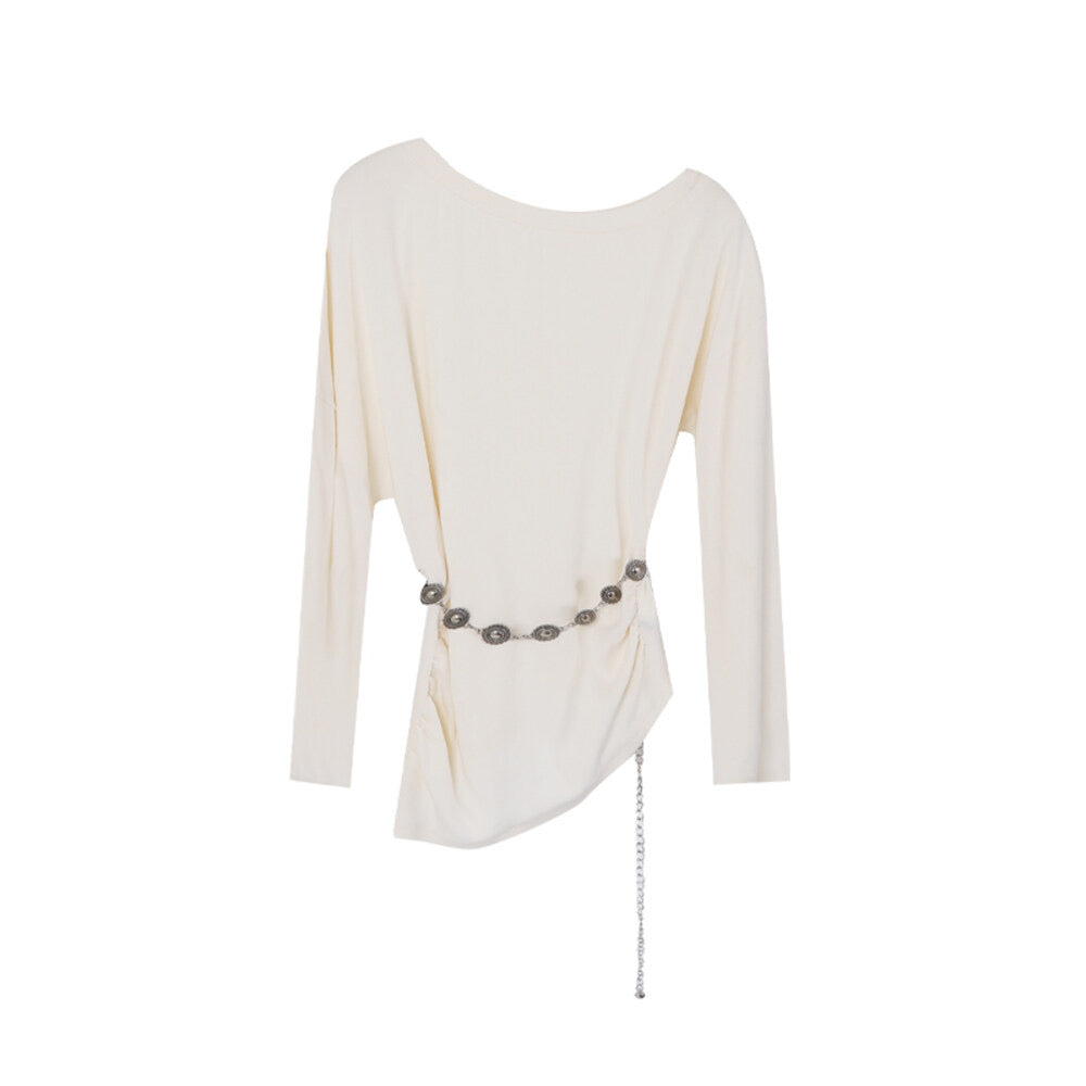 AIXILI Minimalist Asymmetrical Ruched Knit Top with Waist