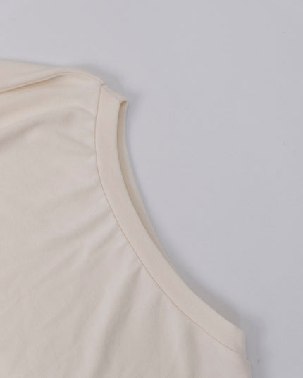 AIXILI Minimalist Asymmetrical Ruched Knit Top with Waist Chain