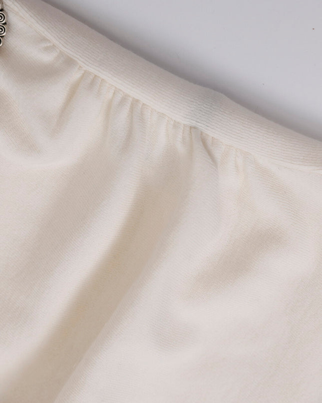 AIXILI Minimalist Asymmetrical Ruched Knit Top with Waist Chain