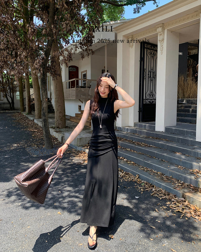 AIXILI Minimalist Ruched Seamless Layered Look Sleeveless Dress