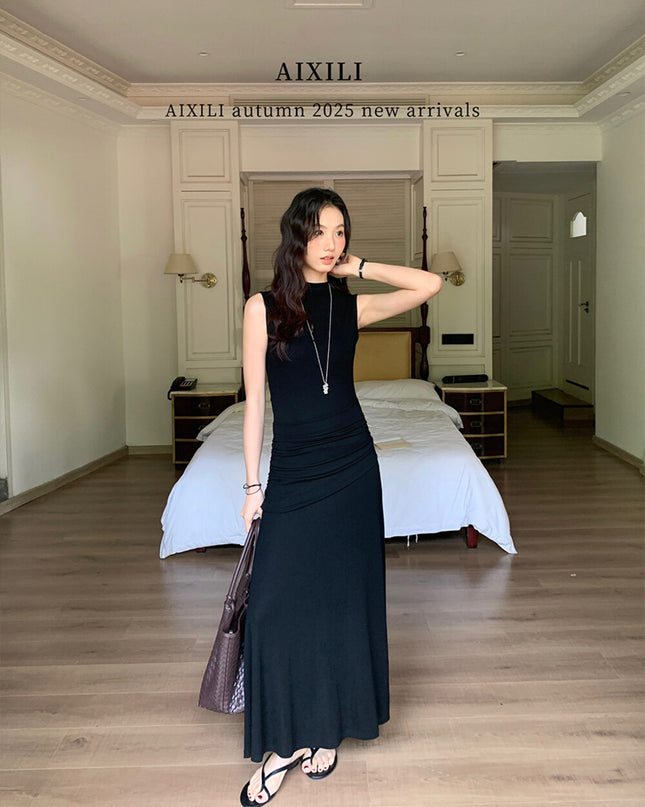 AIXILI Minimalist Ruched Seamless Layered Look Sleeveless Dress