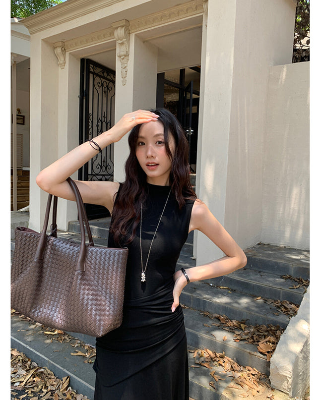 AIXILI Minimalist Ruched Seamless Layered Look Sleeveless Dress