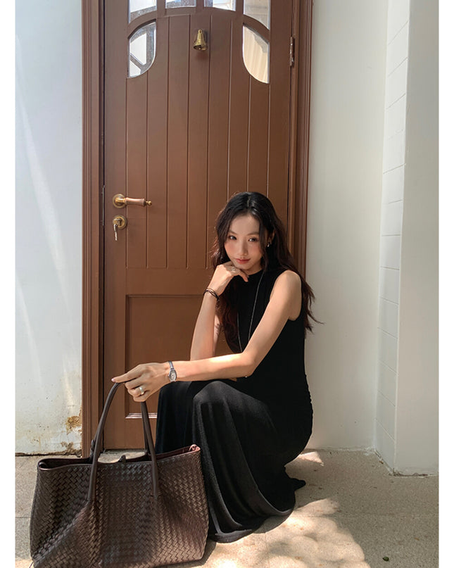 AIXILI Minimalist Ruched Seamless Layered Look Sleeveless Dress