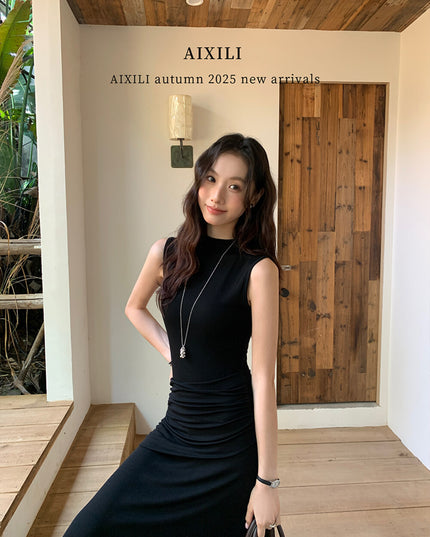 AIXILI Minimalist Ruched Seamless Layered Look Sleeveless Dress