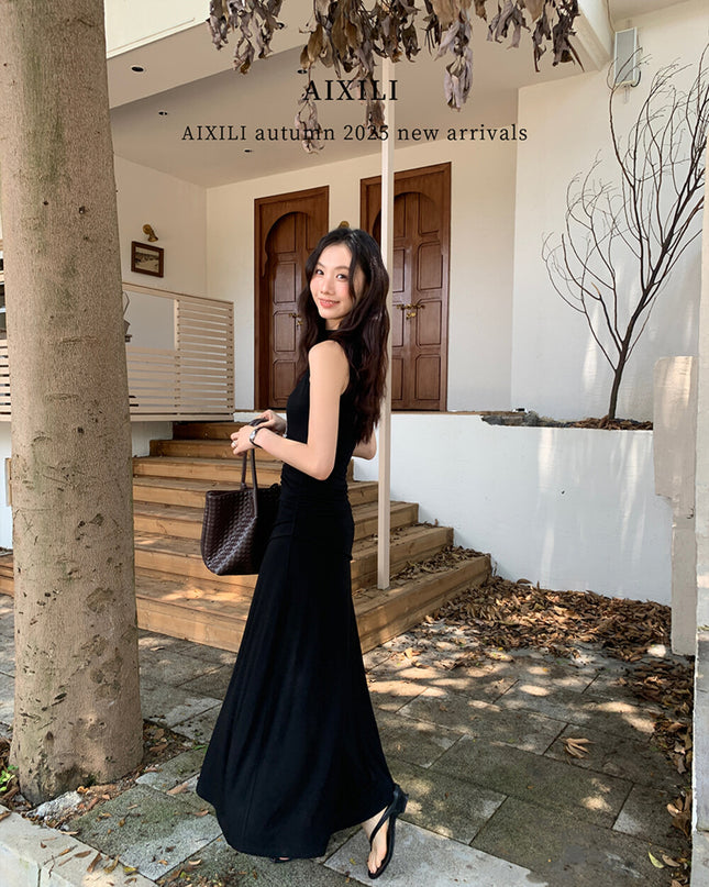 AIXILI Minimalist Ruched Seamless Layered Look Sleeveless Dress