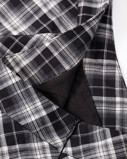 AIXILI Vintage Plaid Asymmetrical Ruffle Midi Skirt
