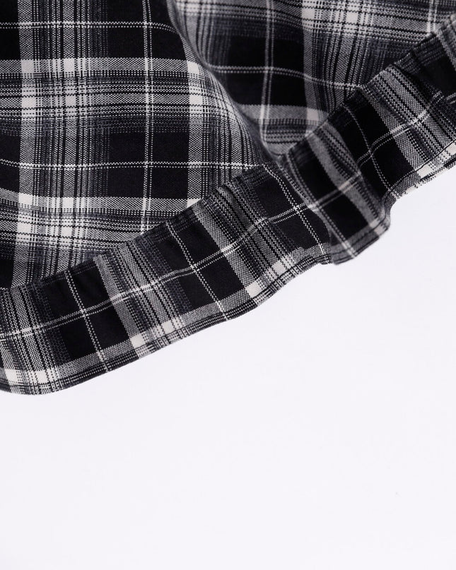 AIXILI Vintage Plaid Asymmetrical Ruffle Midi Skirt