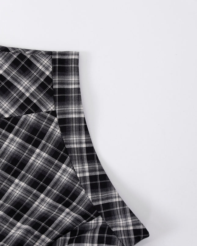 AIXILI Vintage Plaid Asymmetrical Ruffle Midi Skirt