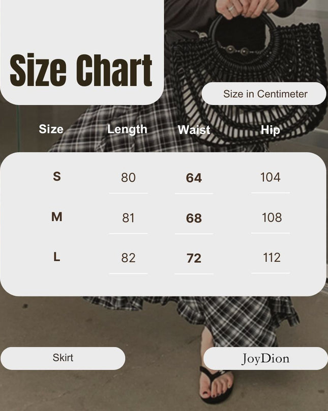 AIXILI Vintage Plaid Asymmetrical Ruffle Midi Skirt