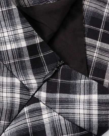 AIXILI Vintage Plaid Asymmetrical Ruffle Midi Skirt
