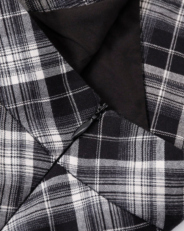 AIXILI Vintage Plaid Asymmetrical Ruffle Midi Skirt