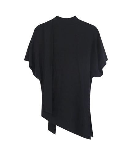 AIXILI Premium Asymmetrical Short-Sleeve Blouse with Ribbon